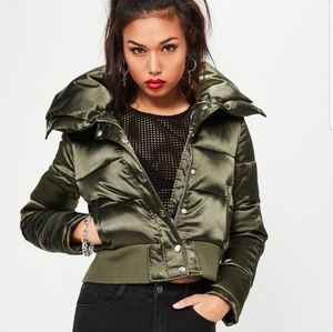Missguided Satin puffer coat us size 8